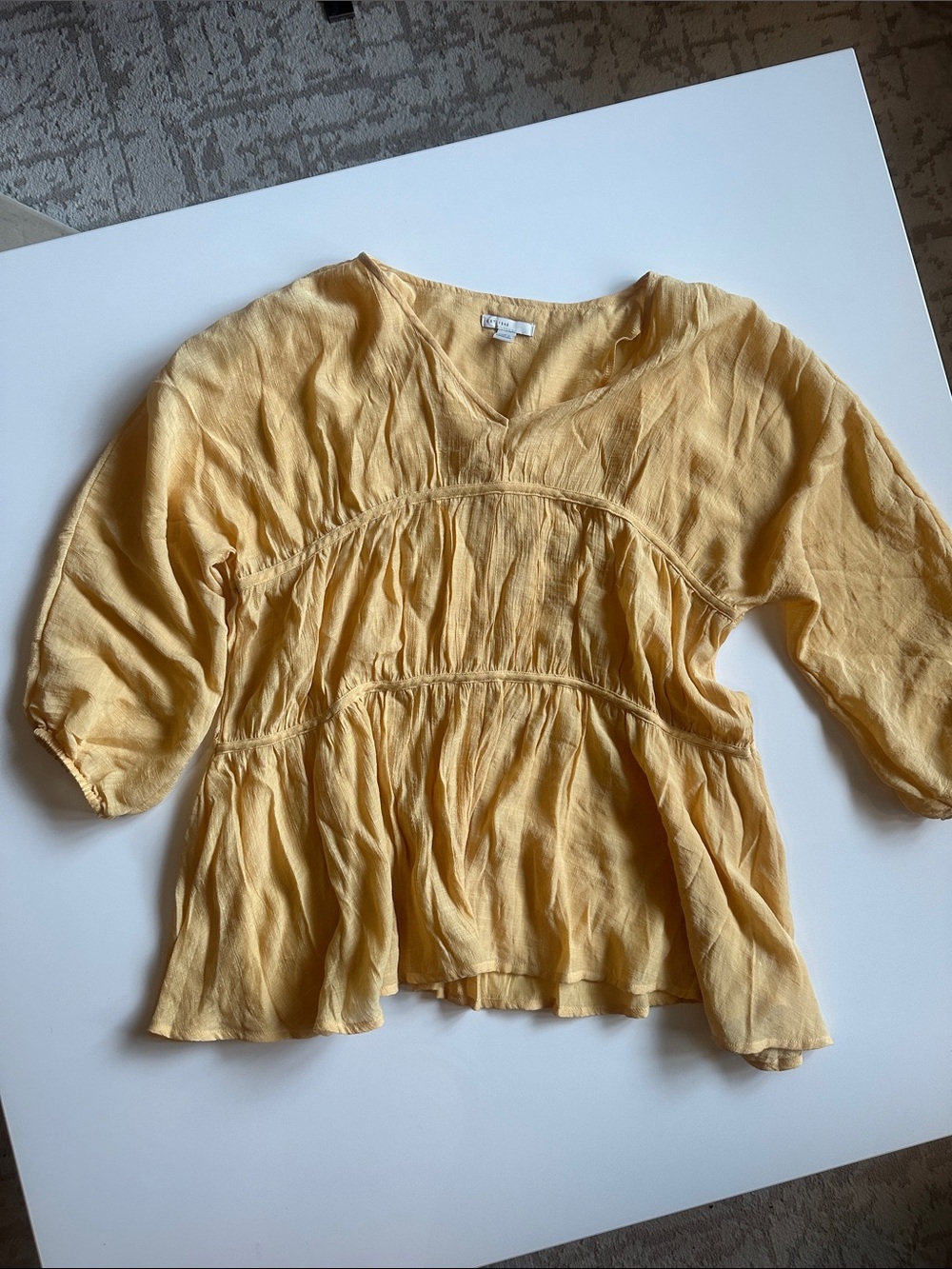 Cato Yellow V-Neck Tiered Peasant Blouse